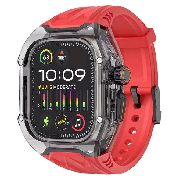 Transparent Modification Kit for Watch Ultra Series 9, 8, 7 (49mm, 44mm, 45mm) with Strap and Case for iWatch Series 6, 5, 4 Rubber Band Upgrade