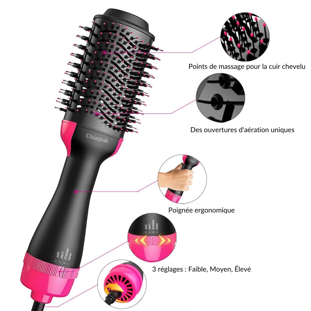 AirGlam™ - Sèche-Cheveux Brosse | Coiffage Rapide & Protection