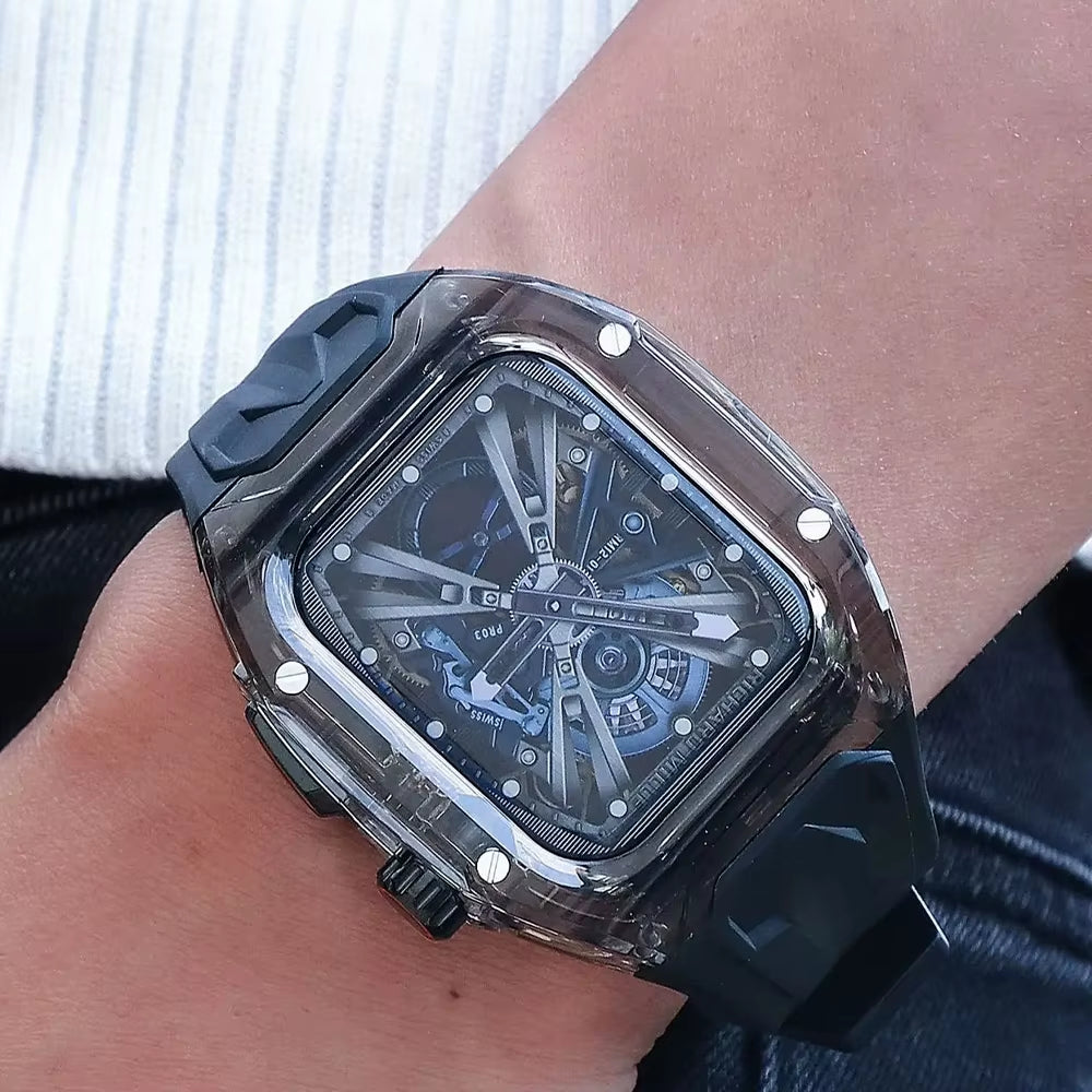 Transparent Modification Kit for  Watch Ultra Series 9, 8, 7 (49mm, 44mm, 45mm) with Strap and Case for iWatch Series 6, 5, 4 Rubber Band Upgrade