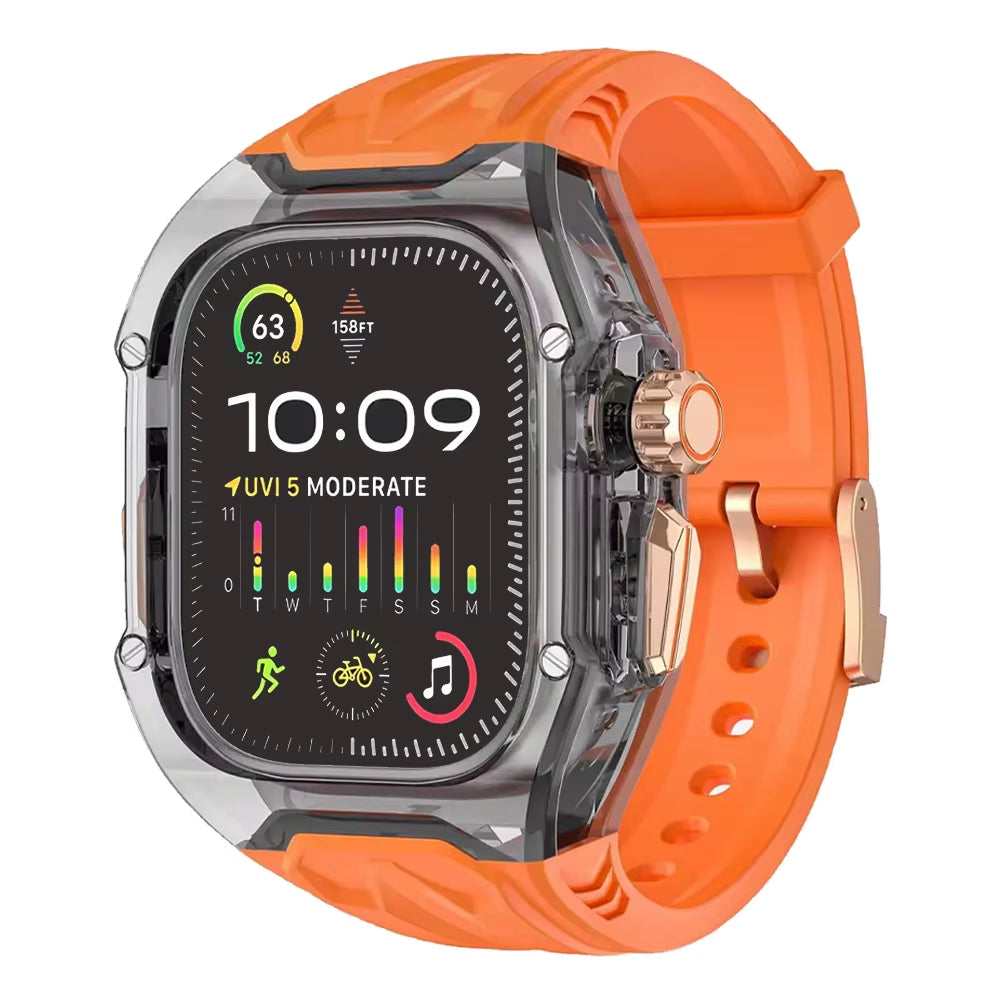 Transparent Modification Kit for  Watch Ultra Series 9, 8, 7 (49mm, 44mm, 45mm) with Strap and Case for iWatch Series 6, 5, 4 Rubber Band Upgrade